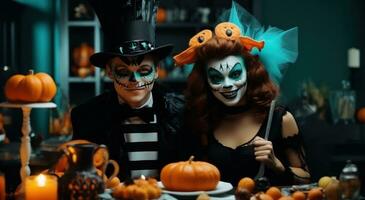 Jeune couple, dans costumes pour Halloween photo