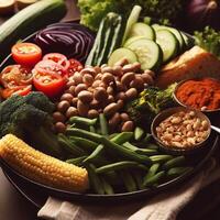 en bonne santé végétarien dîner. ai génératif photo