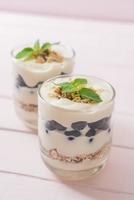 myrtilles fraîches et yaourt avec granola - style alimentaire sain