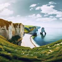 pittoresque panoramique paysage sur le falaises de étretat. ai génératif photo