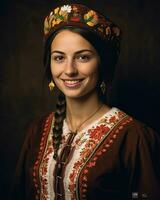 ai génératif portrait de Jeune femme dans traditionnel costume photo