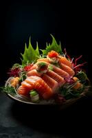 une sashimi avec brouiller Contexte ai génératif photo