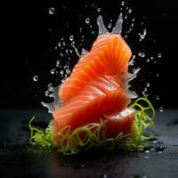une sashimi avec brouiller Contexte ai génératif photo