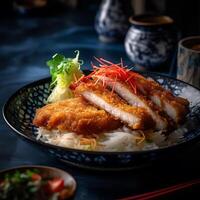 une tonkatsu avec brouiller Contexte ai génératif photo