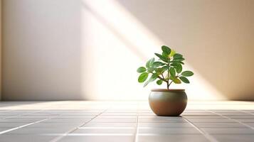 ai génératif une mis en pot plante séance sur Haut de une carrelé sol photo