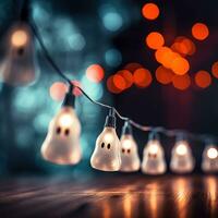 une chaîne de Halloween lumières avec fantôme pendaison de leur photo