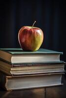 une empiler de livres avec un Pomme sur Haut de leur ai génératif photo