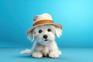 mignonne blanc chien et coboy chapeau photo