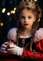 une proche en haut portrait de une Jeune fille habillé comme clara pour le casse Noisette ballet, Noël image, photoréaliste illustration photo