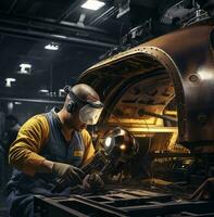 deux construction ouvriers en utilisant une broyage machine dans une acier usine, industriel machinerie Stock Photos