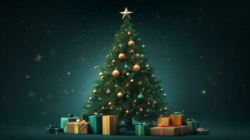 Noël arbre avec cadeaux sur blanc arrière-plan, Noël image, dessin animé illustration art photo