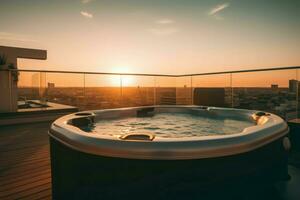 toit relaxant jacuzzi le coucher du soleil. produire ai photo