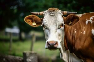 Pointé vache fermer la nature beauté. produire ai photo