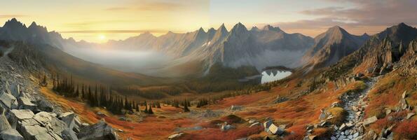 panorama Montagne l'automne paysage. ai généré photo