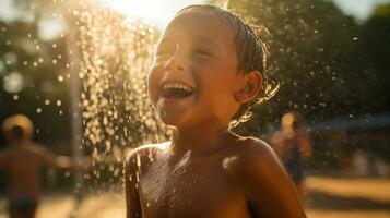 une enfant en riant comme elles ou ils jouer dans une parc, mental santé images, photoréaliste illustration photo