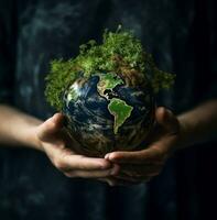 une personne main en portant une vert globe, la nature Stock photo