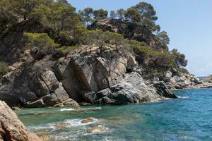 luxuriant vert et rocheux littoral de costa bravo, Espagne photo