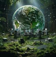 planète Terre avec recycler Icônes et vert mousse, la nature Stock photo