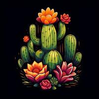 une autocollant coloré cactus fleur vecteur illustration Contexte photo