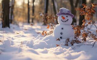 une bonhomme de neige dans hiver Contexte photo