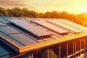solaire panneaux installée sur le toit de une maison. alternative énergie source. ai généré photo