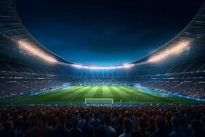 numérique Football ou football stade à nuit avec foule de Ventilateurs. 3d le rendu ai généré photo