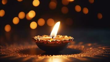 une fermer de une diya le flamme vacillant dans le obscurité, diwali Stock images, réaliste Stock Photos