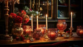 table avec nombreuses laiton bougie titulaires, diwali Stock images, réaliste Stock Photos