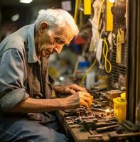 une homme travail sur une pièce de métal à une Matériel magasin, industriel machinerie Stock Photos