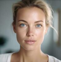 portrait de Jeune femme avec magnifique peau se soucier sur visage faciale Stock vidéos et royalties gratuit images, moderne vieillissement Stock images, ai généré vieillissement images photo