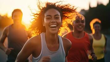 une groupe de gens fonctionnement une 5k course, mental santé images, photoréaliste illustration photo