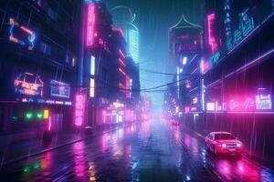 nuit rue avec néon panneaux dans Shibuya, Tokyo, Japon ai généré photo