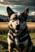 une chien cette est séance dans le herbe. ai généré photo