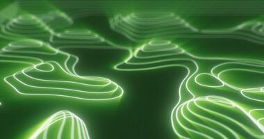 abstrait vert futuriste salut-technologie paysage avec montagnes et canyons de embrasé énergie cercles et la magie lignes Contexte photo