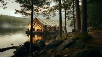 génératif ai, camping Extérieur concept dans neutre en sourdine couleurs, touristique camp photo