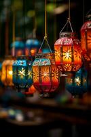 vivement coloré Fait main papier lanternes ajouter charme à une fougueux diwali fête photo