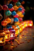 vivement coloré Fait main papier lanternes ajouter charme à une fougueux diwali fête photo