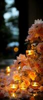 élégant floral décorations enrichissant le sacré ambiance pendant diwali puja cérémonies photo