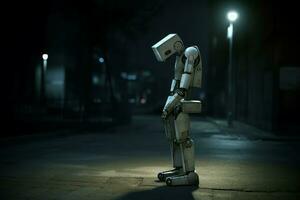 robot personnage sur rue. produire ai photo