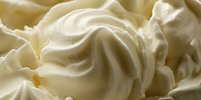 génératif ai, vanille la glace crème surface, proche en haut texture de blanc la glace crème comme Contexte. photo