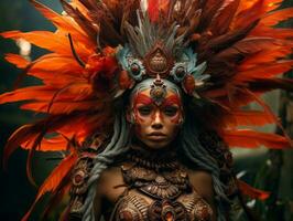 photo de émotif dynamique pose brésilien femme dans l'automne ai génératif