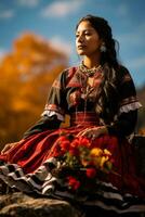 photo de émotif dynamique pose mexicain femme dans l'automne ai génératif