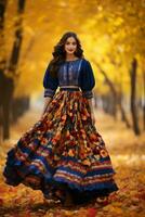 photo de émotif dynamique pose mexicain femme dans l'automne ai génératif