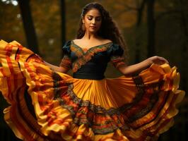 photo de émotif dynamique pose mexicain femme dans l'automne ai génératif