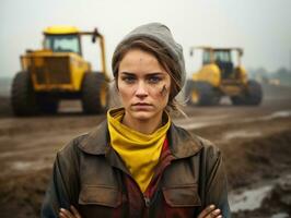 photo coup de une Naturel femme travail comme une construction ouvrier ai génératif