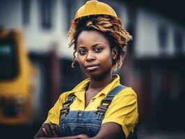 photo coup de une Naturel femme travail comme une construction ouvrier ai génératif