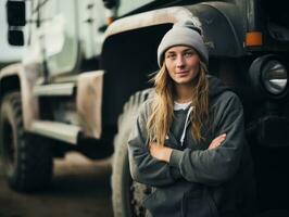 photo coup de une Naturel femme travail comme une construction ouvrier ai génératif