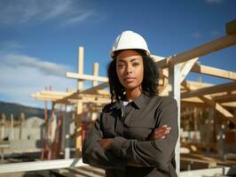 photo coup de une Naturel femme travail comme une construction ouvrier ai génératif