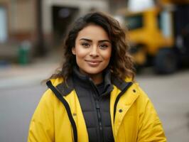 photo coup de une Naturel femme travail comme une construction ouvrier ai génératif