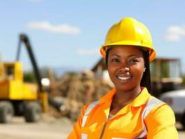 photo coup de une Naturel femme travail comme une construction ouvrier ai génératif